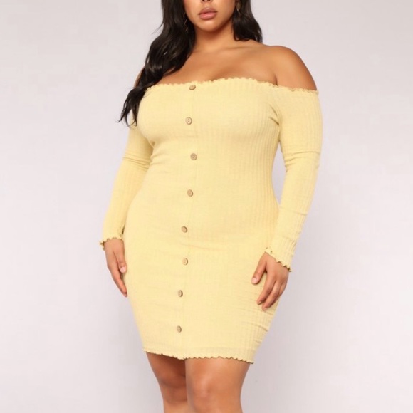 NWT•XL-2X•TCB•SUNSHINE YELLOW OFF THE SHOULDER DRESS•NEW - Picture 1 of 13